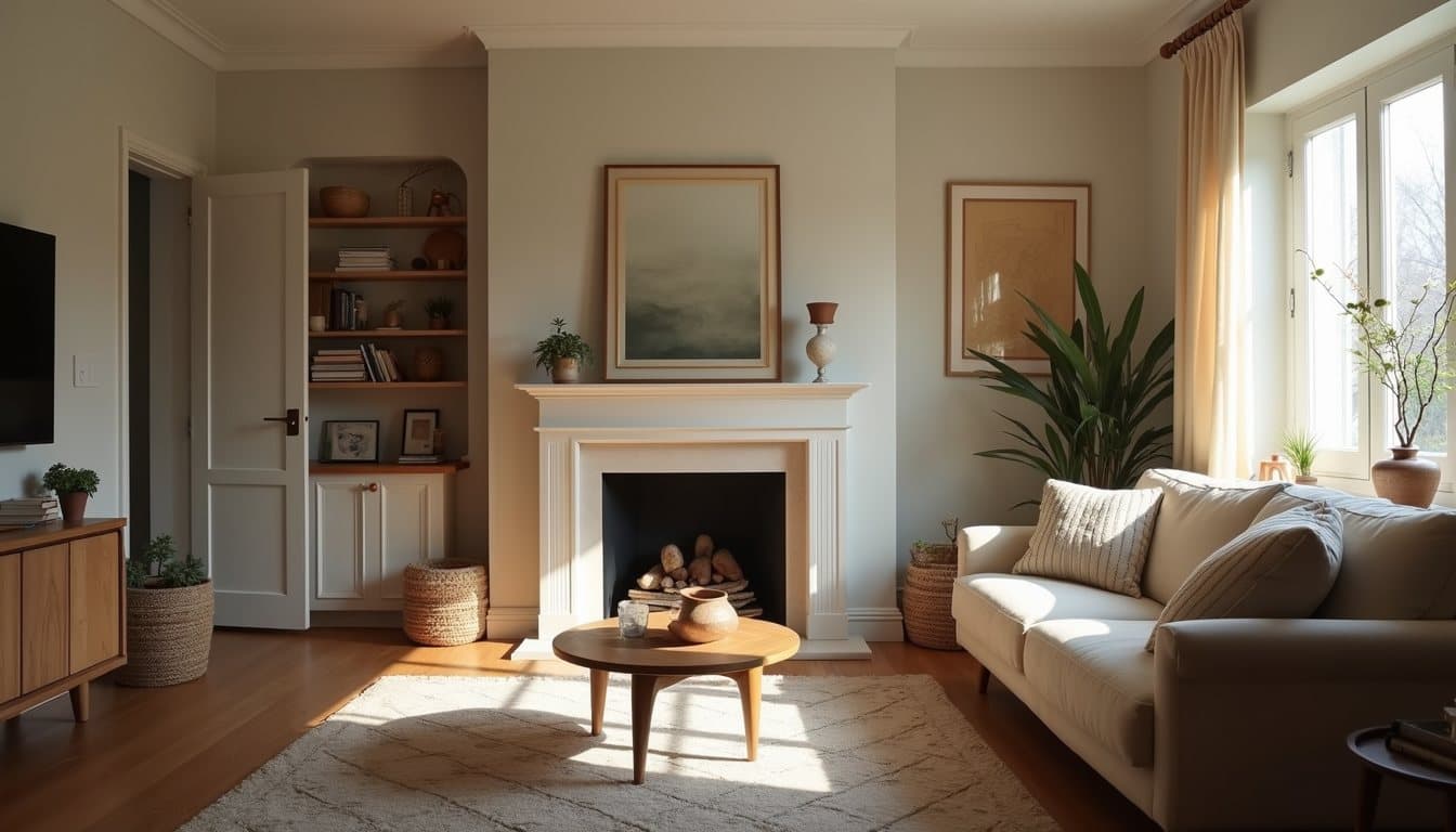 Eye-level view of a cozy living room in an adult family home