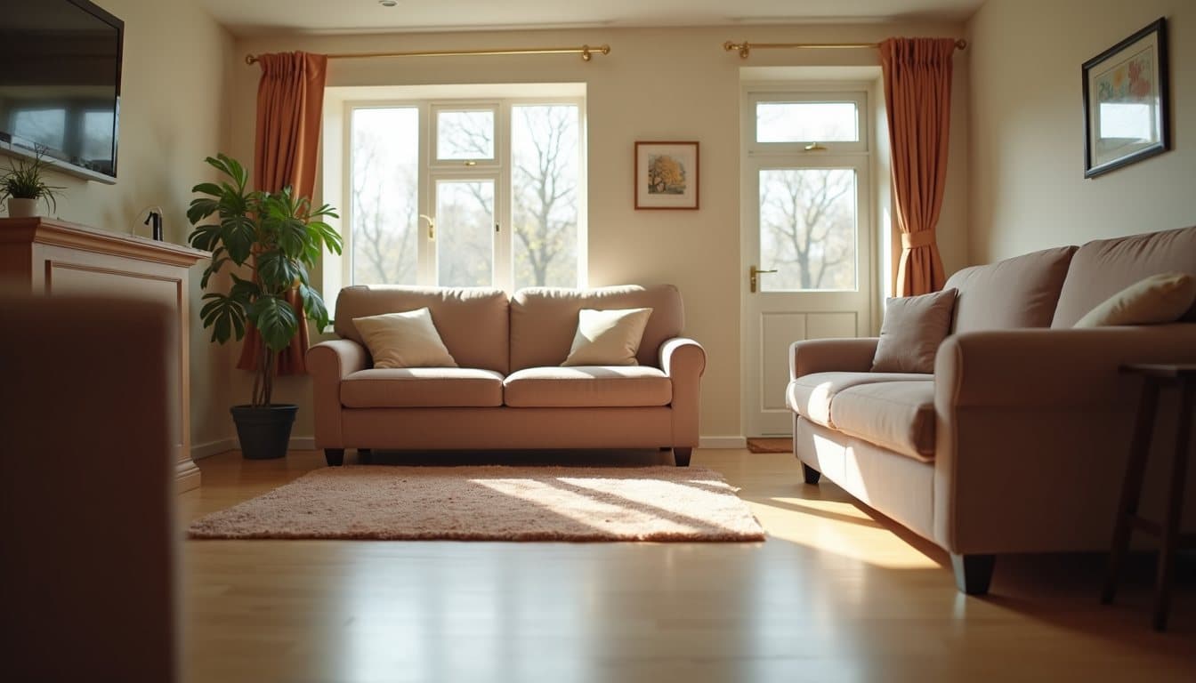 Eye-level view of cozy living room in a residential care home