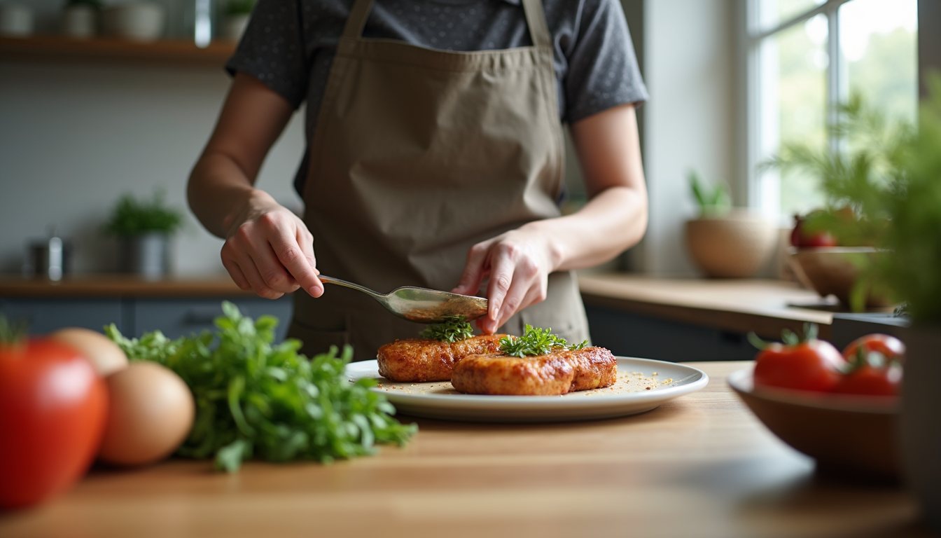 Close-up view of caregiver preparing a meal in a home kitchen